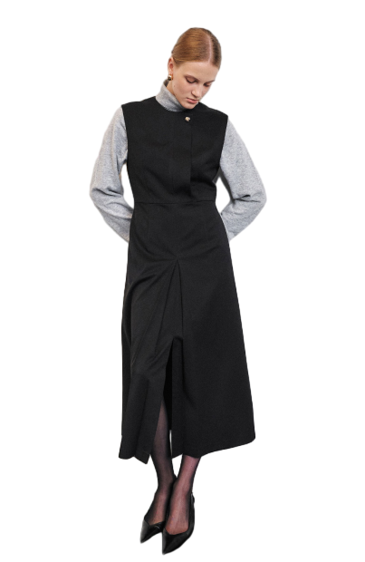 원 버튼 디테일 슬리브리스 드레스