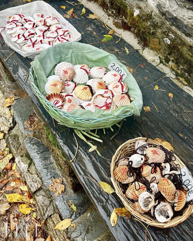  산티아고 순례자들의 '애착 키 링'인 조가비 장식품.