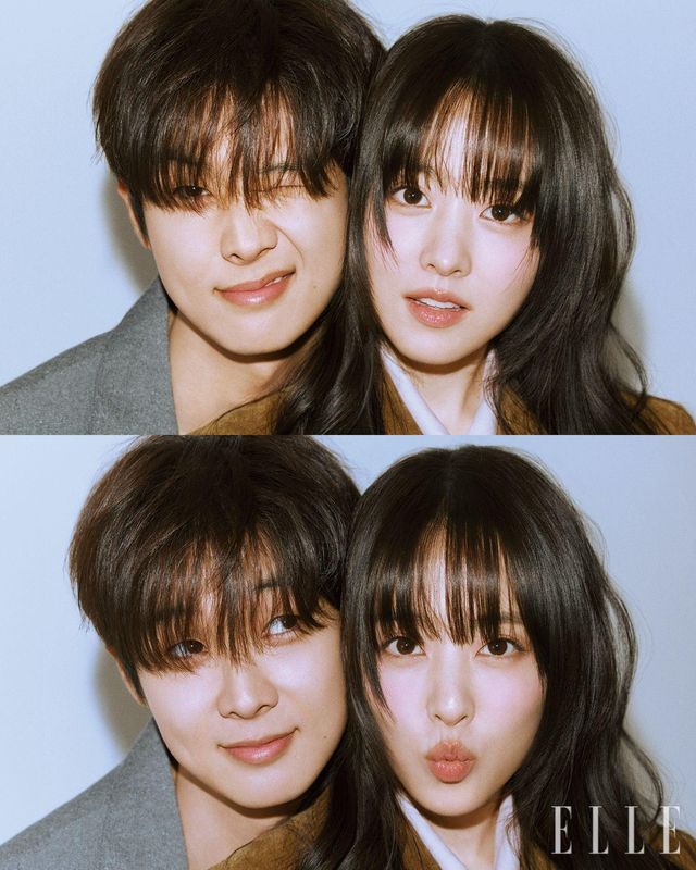 최우식이 입은 그레이 수트 세트업은 Dior Men. 박보영이 입은 스웨이드 재킷과 실크 시폰 핑크 셔츠는 모두 Gucci. 