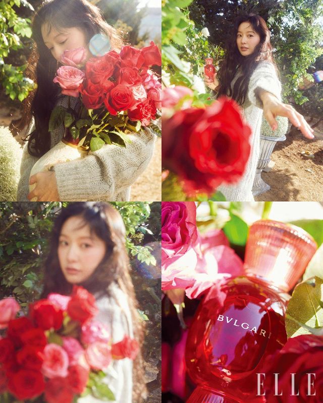 “오직 그녀의 인사를 받는 것만이 내 사랑의 목적이었다”는 단테. 동서고금을 막론하고 사랑하는 사람으로부터 응답을 기다릴 때만큼 벅차오르는 순간이 또 있을까. 풍성한 장미 부케 향으로 물든 김지원이 카메라를 응시한다. 지고지순한 사랑의 눈빛을 담아. 불가리 알레그라 피오리 다모레 오 드 퍼퓸, 50ml 24만4천원, Bvlgari. 니트는 Michael Kors. 스커트는 Rokh.