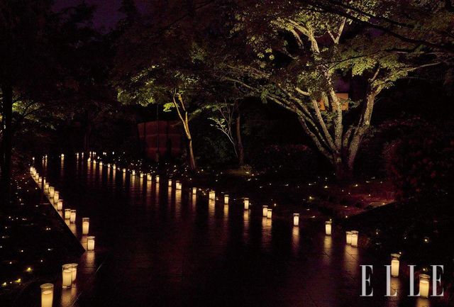 교토의 오래된 사원 쇼군즈카 세이류덴에서 열린 갈라 디너. 