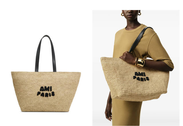 로고가 포인트인 아미의 라피아 쇼퍼백. 
