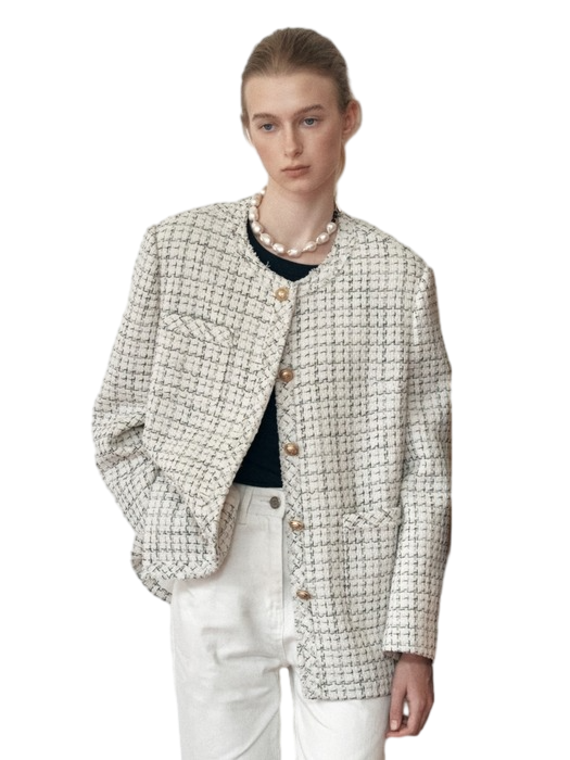 Trimmed Over-fit Tweed Jacket_3color