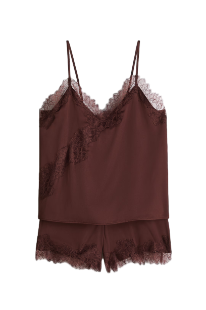 레이스 트리밍 새틴 파자마