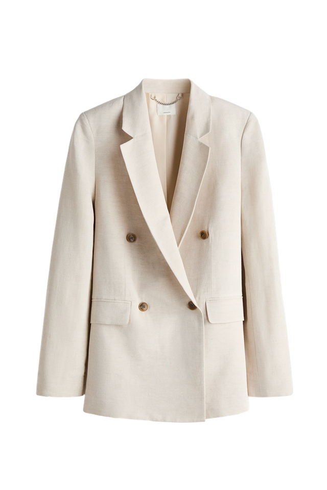 리넨 블렌드 더블 브레스티드 재킷