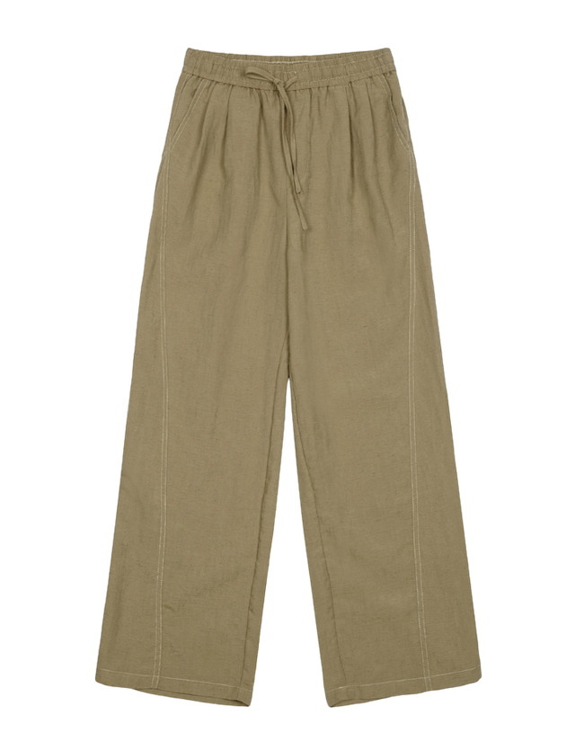 CURVED STITCH WIDE-FIT PANTS_BROWN