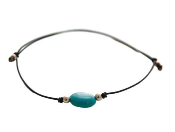 Turquoise Pendant Silver Ball Bracelet