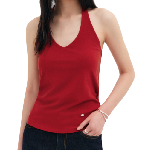 아델 홀터넥 리브드 슬림 캡 탑