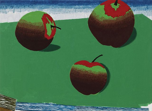 전현선, 〈테이블 위 사과〉, 2022, Watercolor on canvas, 33.5x46cm.