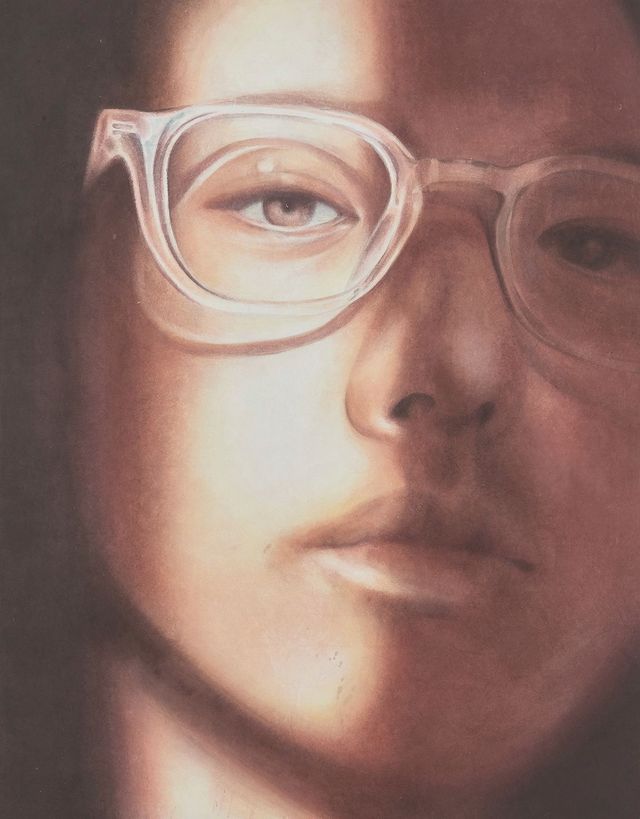 양유연, 〈Afterglow in Between〉, 2023, 장지에 아크릴릭, 142.8x76.3cm. 