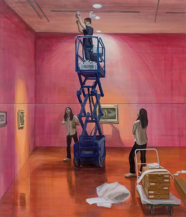 〈분홍 방의 조명〉, 2023, Oil on linen, 220x190cm, Courtesy of the artist and Kukje Gallery.