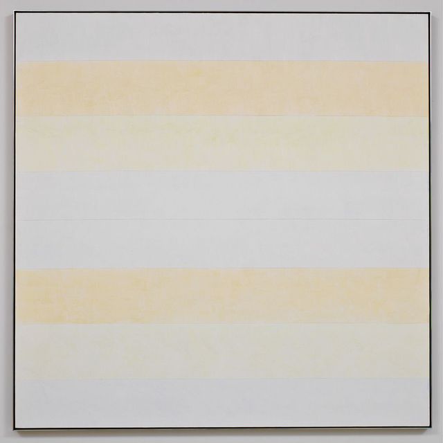 〈With My Back to the World〉, 1997, acrylic on canvas, 152.4x152.4cm. (1 of 6 pannels) © Estate of Agnes Martin / Artists Rights Society (ARS), New York Courtesy of Pace Gallery Photo by Fredrik Nilsen