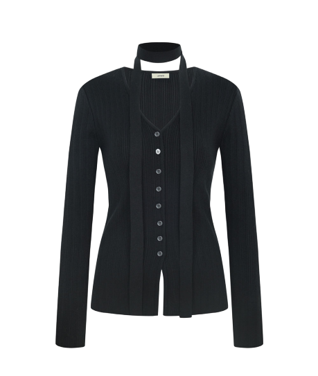 스카프 리브드 가디건