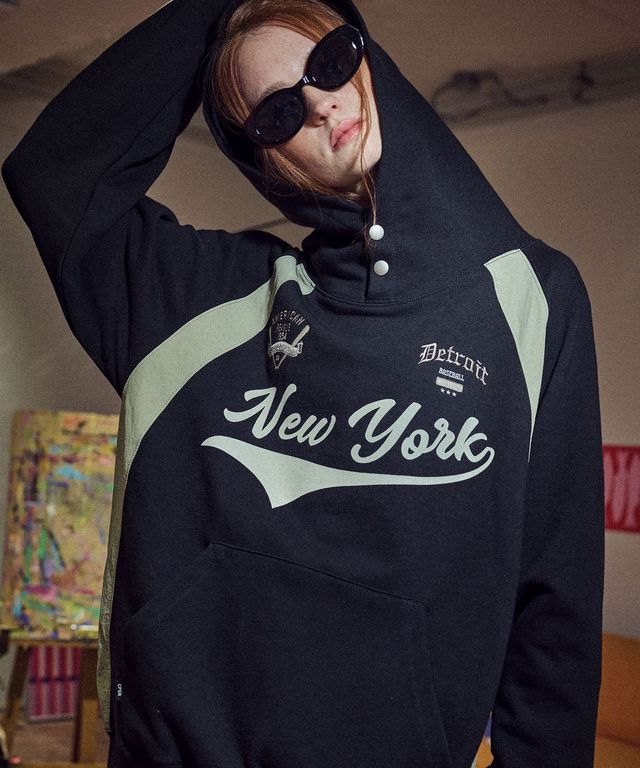 베이스볼 스냅 레글런 후드티 블랙 5만 9,800원