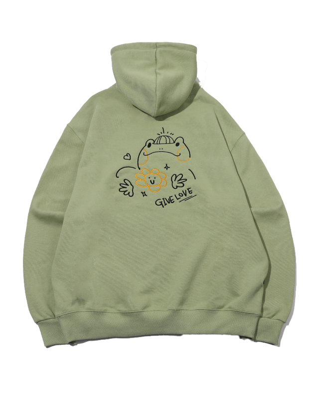 개굴팝 자수 후디드 카키