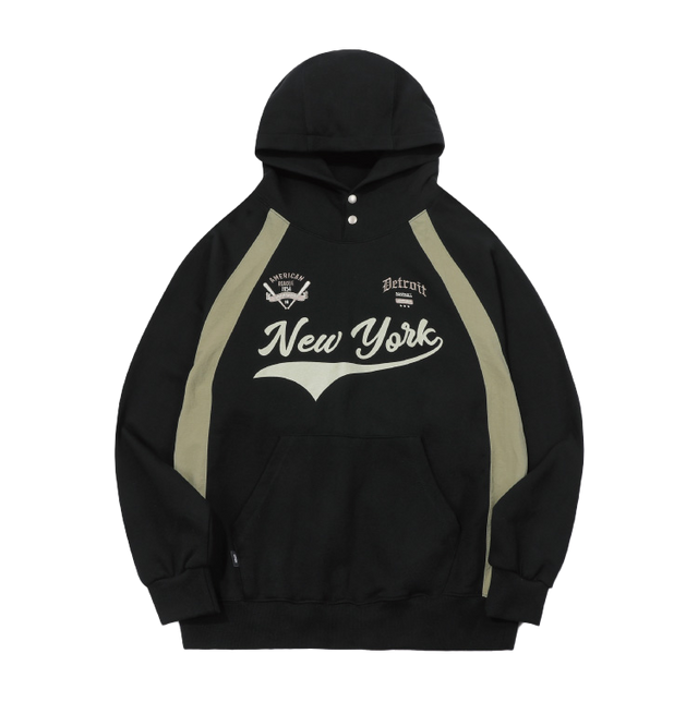 베이스볼 스냅 레글런 후드티 블랙