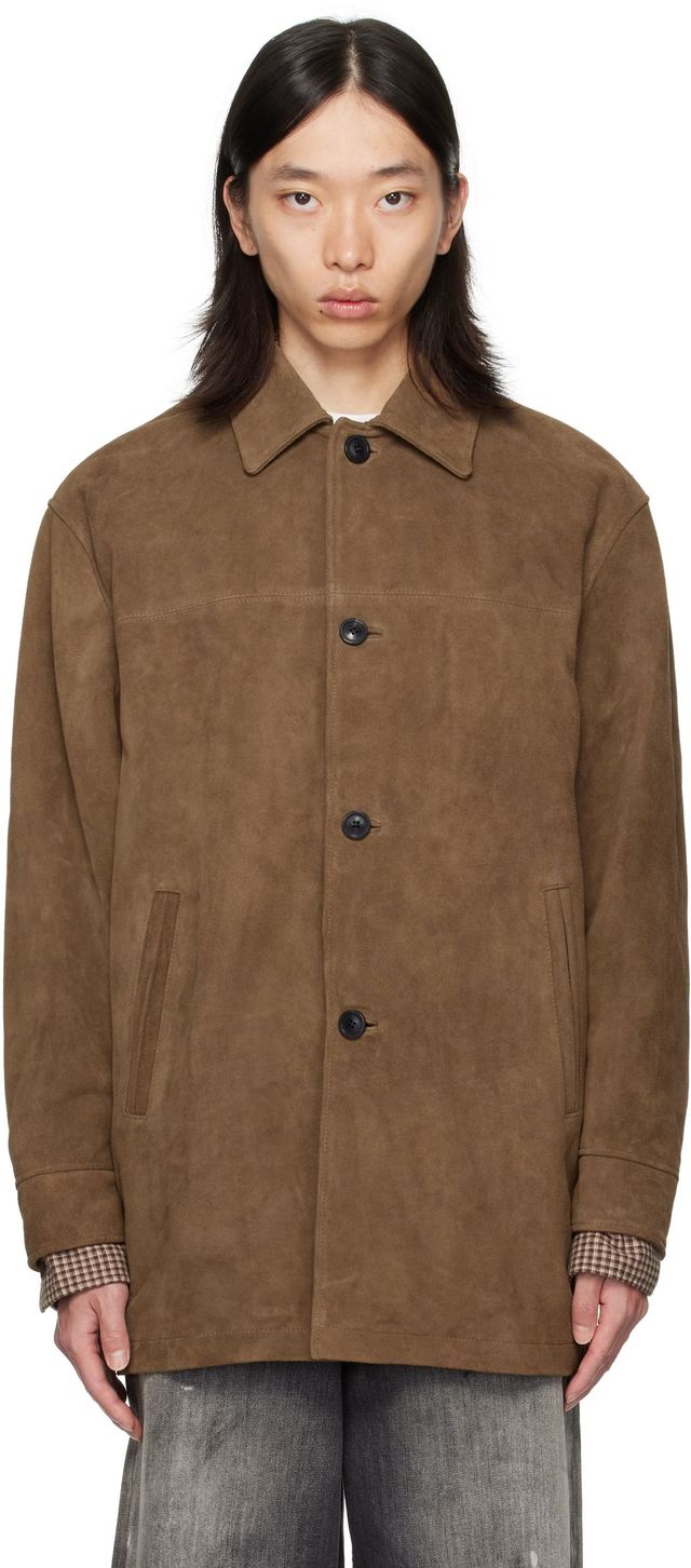 카키 스웨이드 카 코트