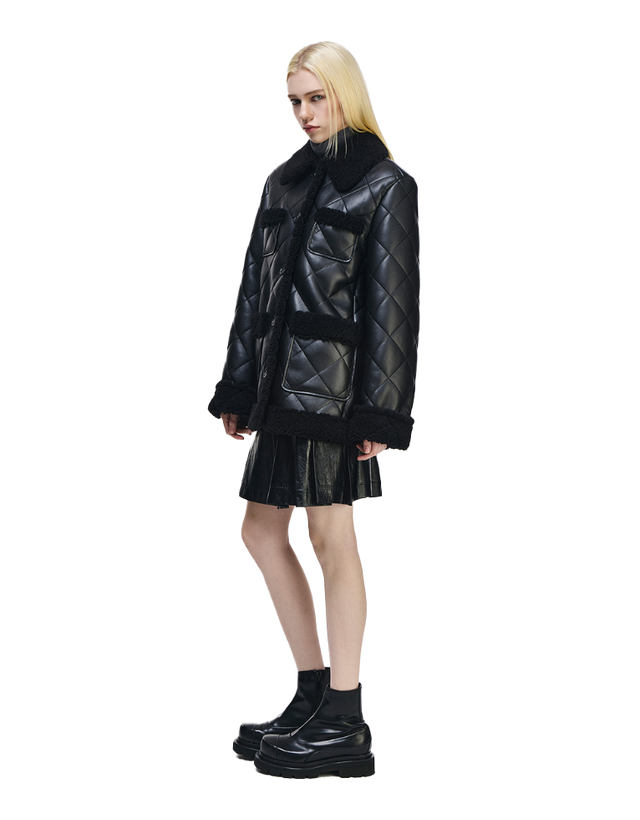 레더 퍼 트리밍 무통 재킷