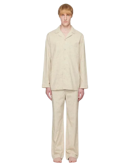 베이지 코튼 포플린 슬립 파자마 세트