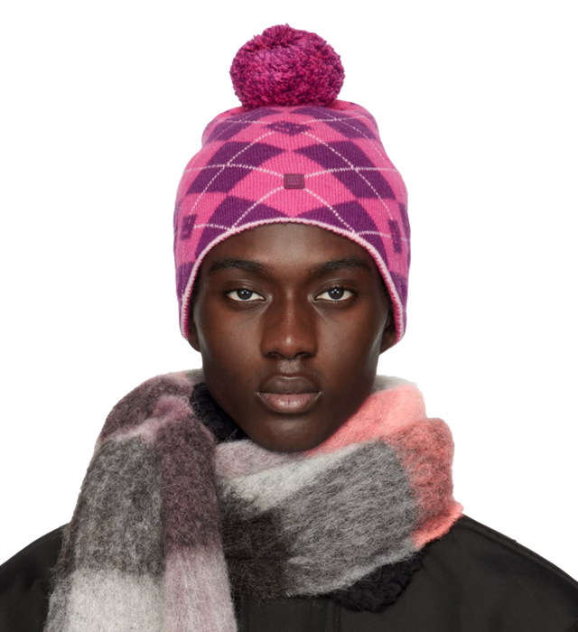 핑크 & 퍼플 아가일 자카드 비니