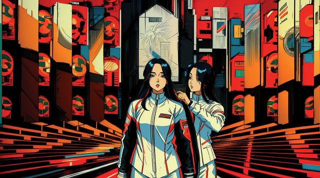 : 〈딜리버리 댄서의 선: 인버스〉(스틸 이미지), 2024, 3채널 영상, 컬러, 2채널 사운드, 조명 설치, 무작위 영상 재생 및 조명 동기화 제어 프로그램, 해시계 조형물, 그래픽 시트, 원형 스크린, 약 27분, 가변 크기. ACC 미래상 제작지원. 작가 및 국립아시아문화전당 제공.