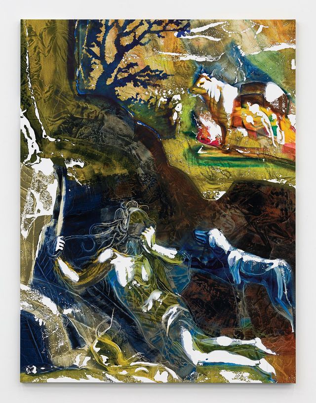 Brazen Bull with Medusa (LIDAR)〉, 2022, Oil on linen, 200.7x152.4cm | 79x60in. Courtesy the artist and Miguel Abreu Gallery, New York.