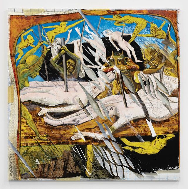  〈The Recipients (wound site)〉, 2023, Oil on linen, 200.7x200.7cm | 79x79in. Courtesy the artist, Miguel Abreu Gallery, New York and Kraupa-Tuskany Ziegler, Berlin.