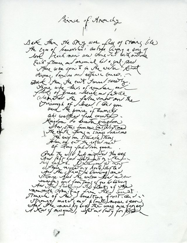 〈Prince of Anarchy〉, handwriting by Patti Smith.