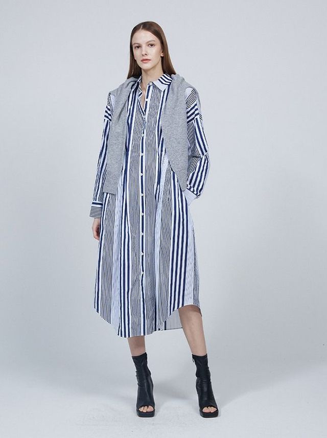 므아므 사이드 플리티드 스트라이프 셔츠 19만 8천원