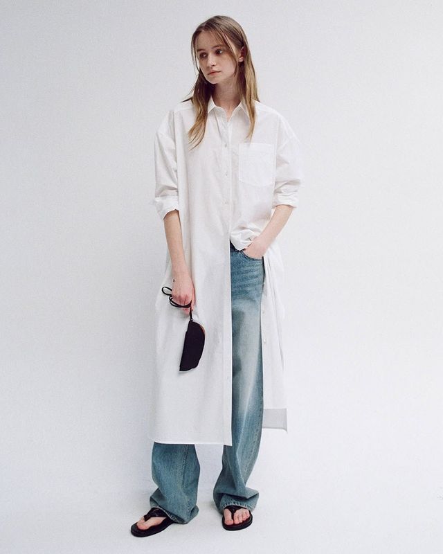 파사드 패턴 코튼 셔츠 원피스 화이트 23만 8천원