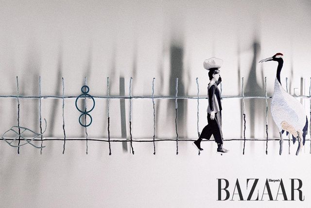 〈Sonata: Durumi and I〉(detail), 2025, Embroidered cranes, textile strings, and wire, 44x249.5x9cm. Courtesy of the artist and PKM Gallery.