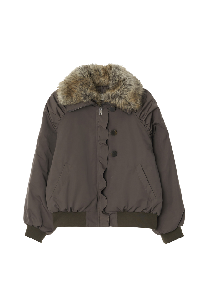 셔링 크롭 퍼야상 점퍼 Khaki