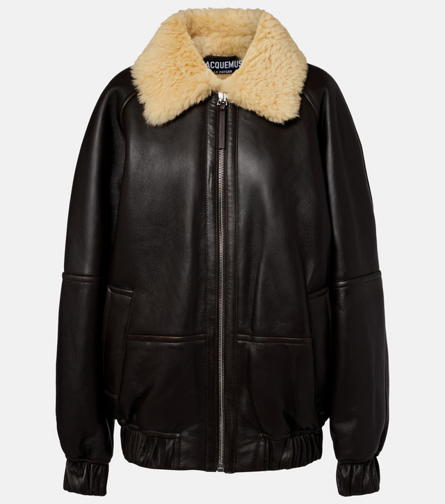 시어링 트리밍 레더 보머 재킷