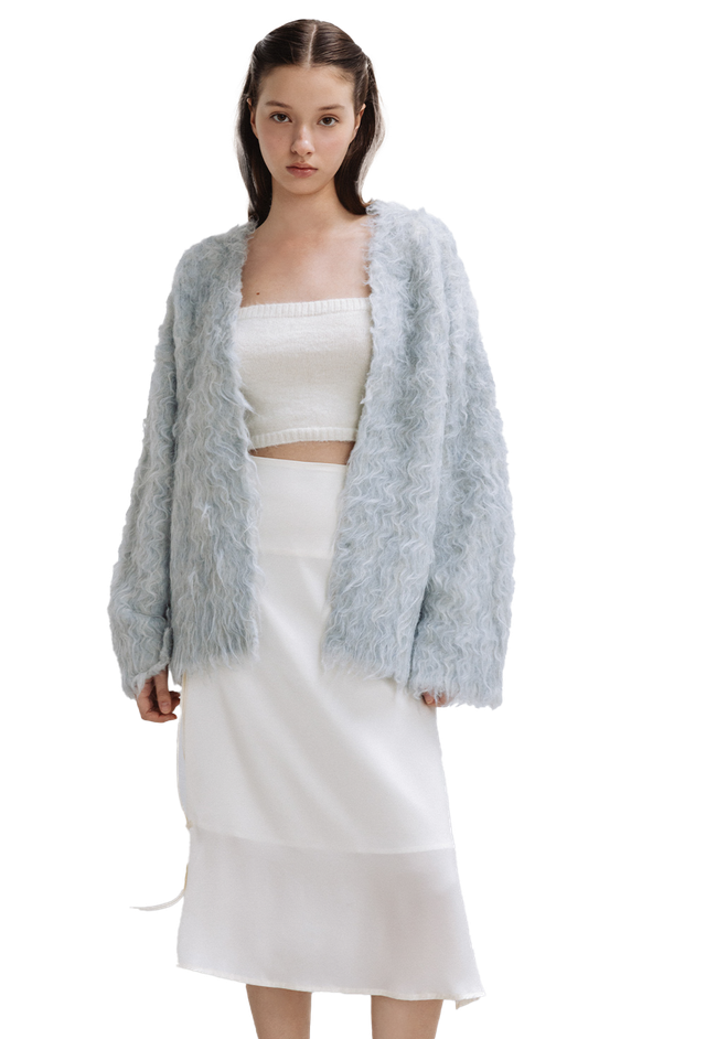 WAVY FLUFF LONG HAIR WOOL KNIT CARDIGAN