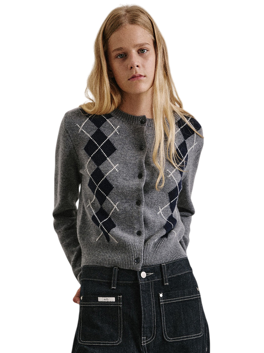 프리미엄 캐시미어 아가일 라운드 가디건