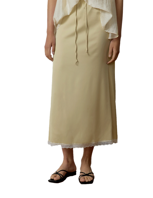 Satin Lace Trim Long Skirt