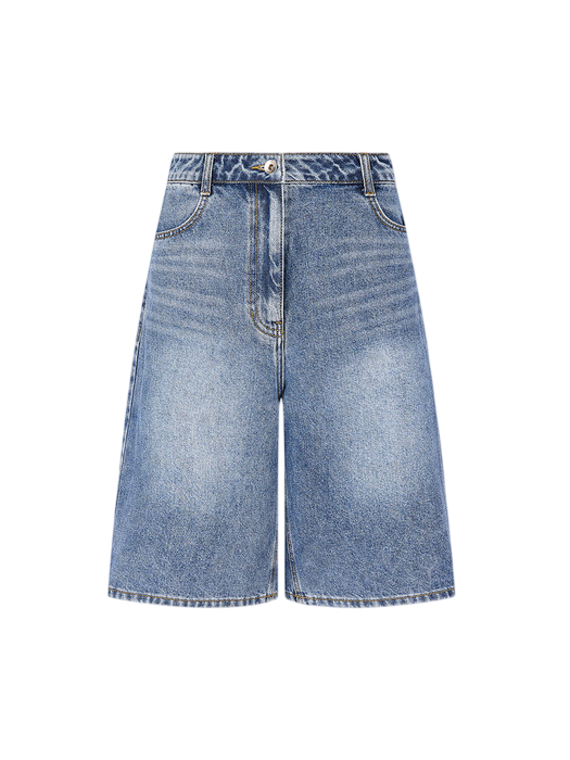 와이드 데님 버뮤다 팬츠