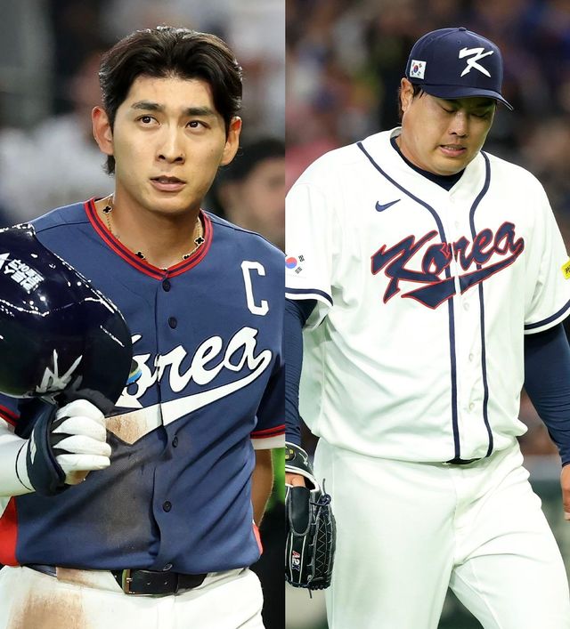 일본전과 대만전에서 패한 뒤 씁쓸한 표정을 짓는 이정후와 류현진.