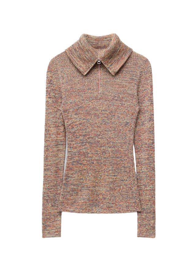 멜란지 니트 하프 지퍼 탑