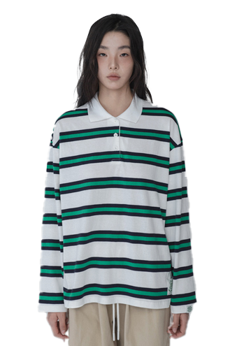 스트라이프 럭비 칼라 티셔츠
