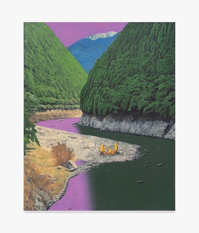 〈날이 샐 때까지 우리는〉, 2025~2026, 캔버스에 아크릴릭, 아크릴릭 과슈, 162.5x130.5cm. 