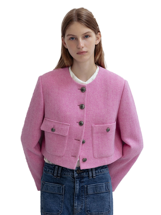 Pink Tweed Crop Jacket