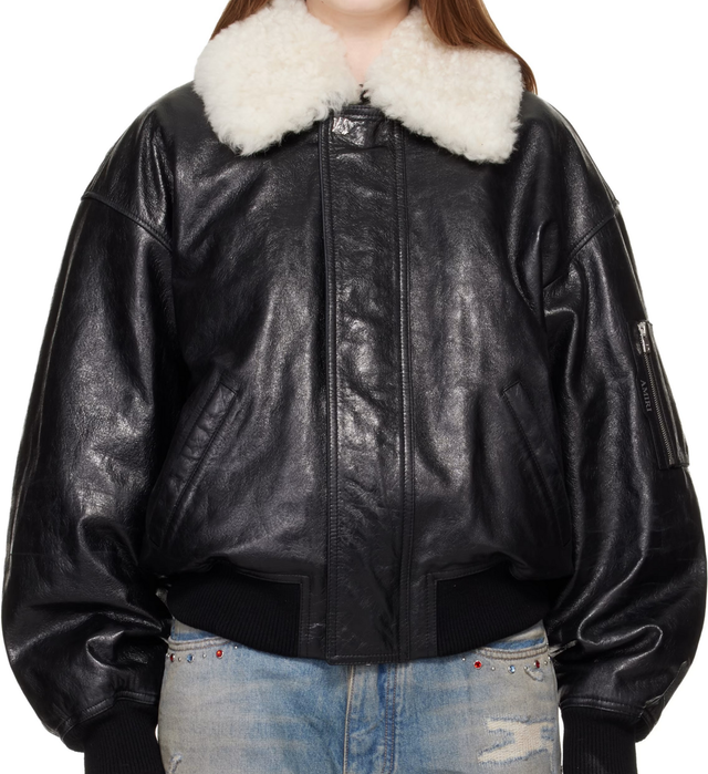 블랙 MA 쿼드 가죽 보머 재킷