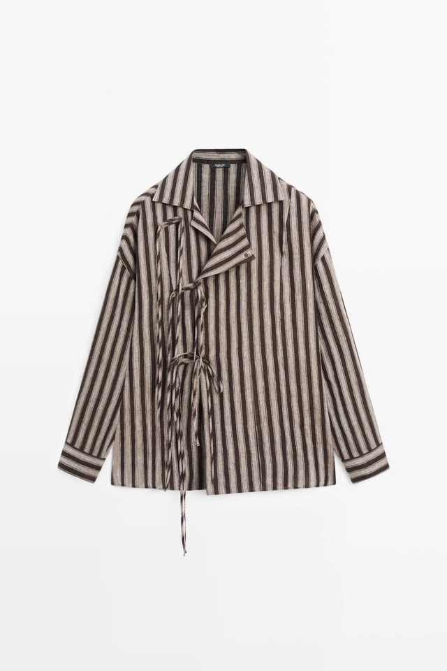 리본 디테일 스트라이프 셔츠