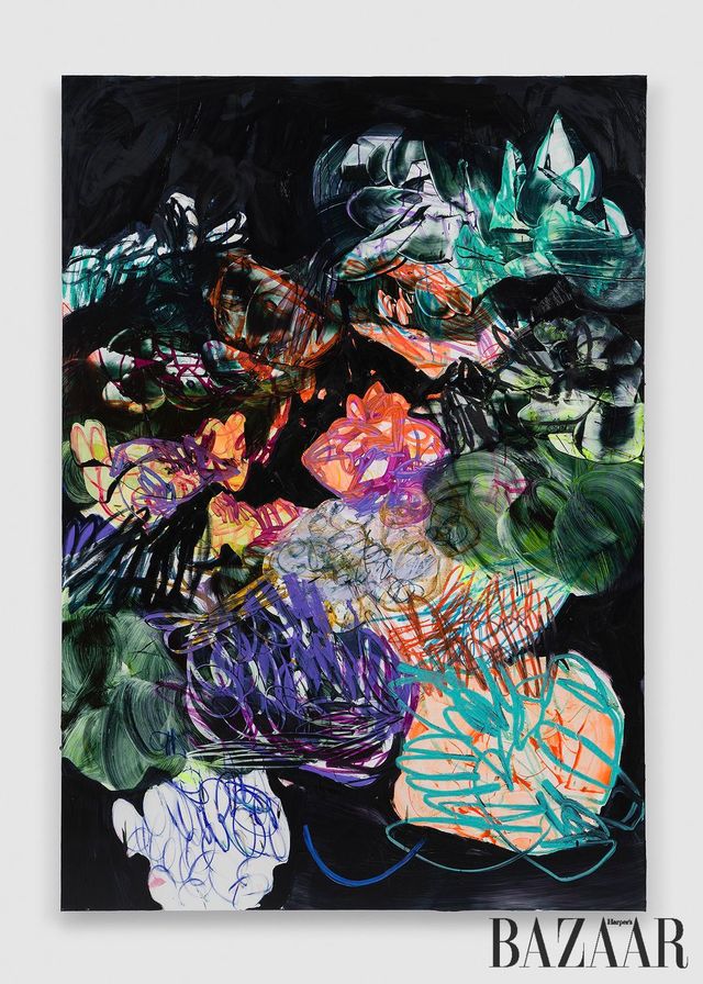 Jadé Fadojutimi, 〈Untitled〉, 2025, Acrylic, Oil, Oil Pastel, And Oil Bar on Canvas, 250x175cm, © Jadé Fadojutimi, Courtesy the Artist. 