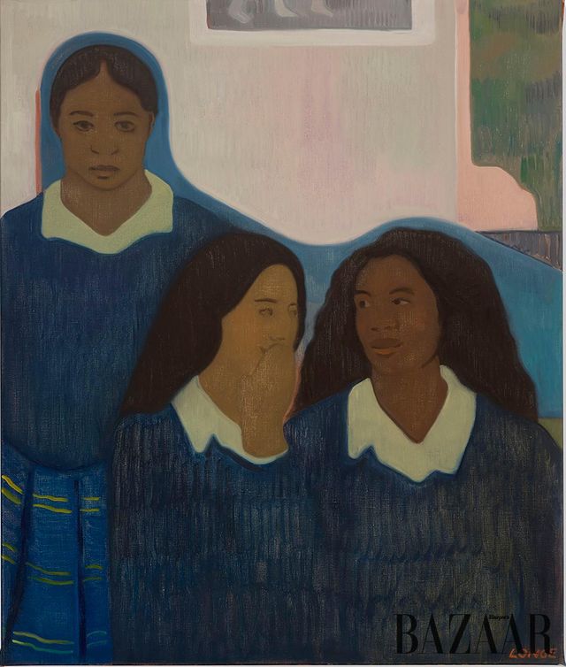 Sahara Longe, 〈School Girls〉, 2025, Oil on linen, 95 x 80 cm, © Sahara Longe, courtesy the artist and Timothy Taylor.