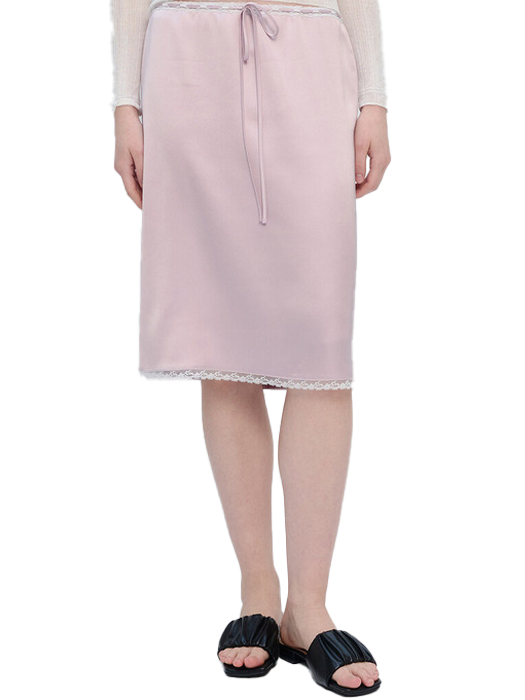 Lace Trim Satin Skirt