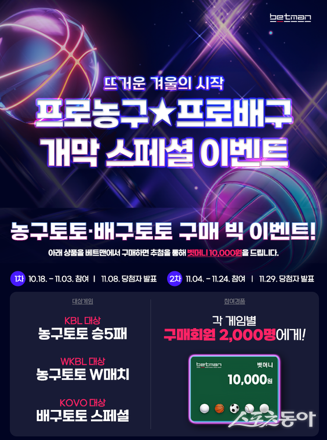 ‘뜨거운 겨울의 시작! 프로농구, 프로배구 개막 스페셜’ 토토 상품 구매 이벤트 이미지