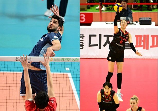 도입한 지 2시즌째인 V리그 아시아쿼터 제도는 올 시즌에도 호평받고 있다. 올 시즌 가장 인상적 활약을 펼치고 있는 우리카드 알리(왼쪽)와 페퍼저축은행 장위. 사진제공｜KOVO