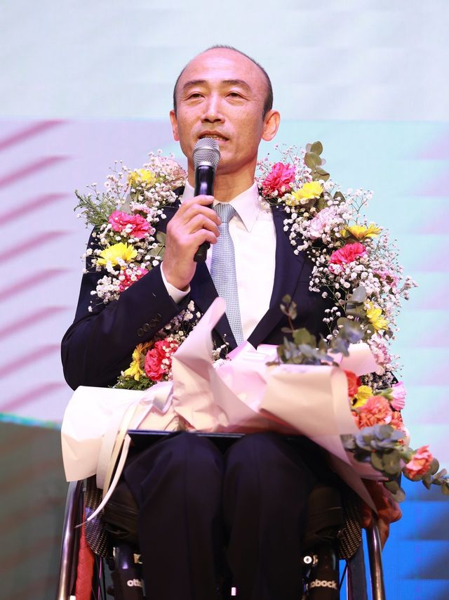 정진완 회장이 16일 서울 송파구 올림픽파크텔 올림피아홀에서 열린 제6대 대한장애인체육회장 선거에서 당선된 후 소감을 말하고 있다. 사진제공｜대한장애인체육회